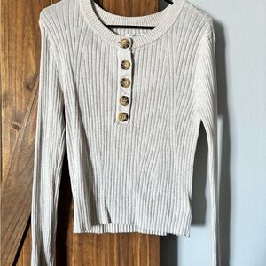 American Eagle Outfitters Ribbed Long Sleeve Top in Cream